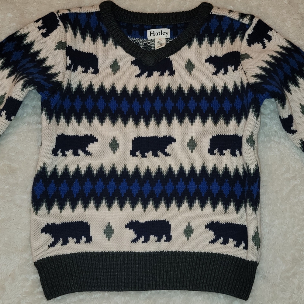 Hatley Cream V-Neck Fair Isle Sweater